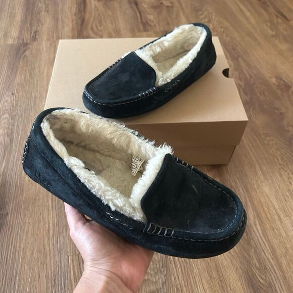 UGG Ansley black suede fur slippers slides slip on shoes sneakers women's 7 - Picture 2 of 8